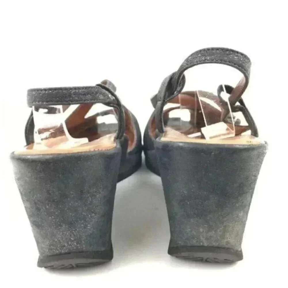 Lamour Des Pieds Heels size 10 Oraine Metallic charcoal gray Chunky wedges